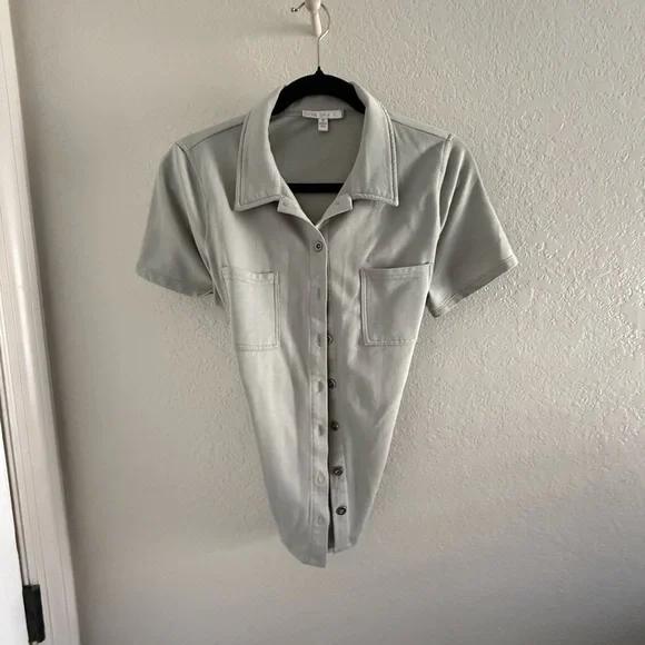 Pale Sky Gray Button-Up Knit Top - Picture 5 of 9